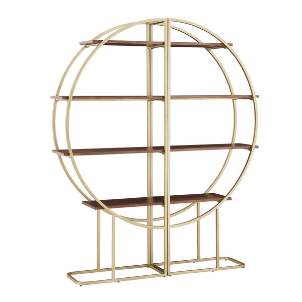 Homelegance By Top-Line Fonsie Natural Finish Gold Metal Half Moon Bookcase Gold Metal