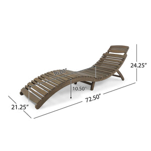 English Elm Christopher Knight Home® - LAHAINA Acacia Wood Foldable Chaise Lounge for Patio & Poolside — Weather-Resistant, Portable Comfort Grey 38.5 L x 24.75 W x 8.5 H 57076.00GRY