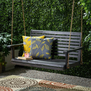 English Elm Tasmania Acacia Hardwood Porch Swing Slatted Outdoor Bench with Hanging Chains 69655.00DGRY