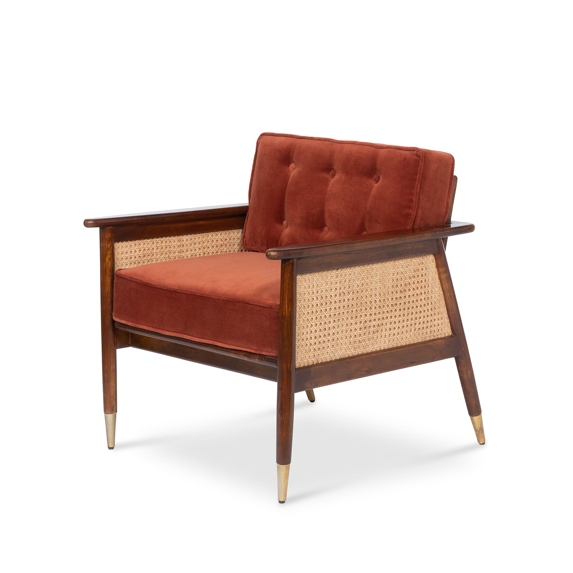 Draper Velvet Upholstered Chair - Mid-Century Modern Rust Lounger with