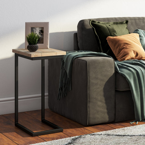 English Elm Skyler C Side Table - Handcrafted Distressed White-Wash Finish With Industrial Metal Base Design B136P159618-GIGA