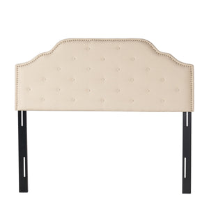English Elm Tufted Queen Headboard with Nailhead Trim Solid Wood Frame and Adjustable Metal Legs Beige 57877.00