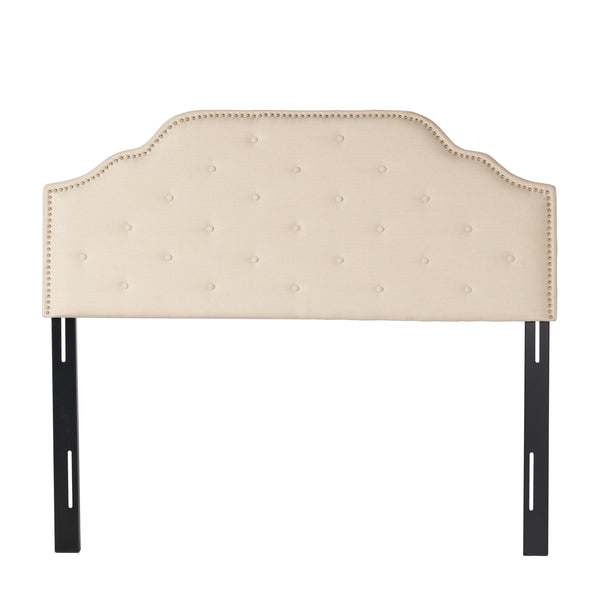 English Elm Tufted Queen Headboard with Nailhead Trim Solid Wood Frame and Adjustable Metal Legs Beige 57877.00