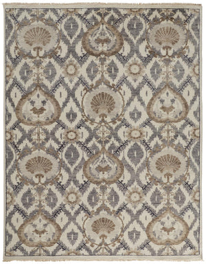 Feizy Rugs Beall Hand-knotted Wool Rug - Arts And Crafts Inspired Design With Vibrant Colors And Craftsmanship Ivory,Gray,Taupe Wool Bea6712fgrybrnc50