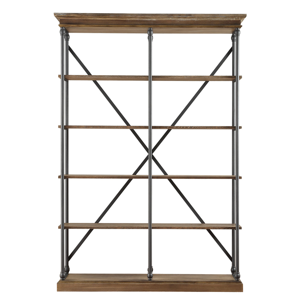 Homelegance By Top-Line Miranda Cornice Double Shelving Bookcase Brown Wood