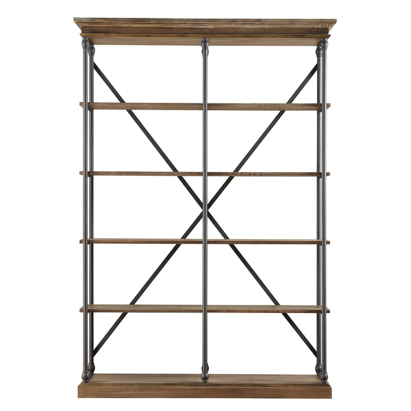 Homelegance By Top-Line Miranda Cornice Double Shelving Bookcase Brown Wood