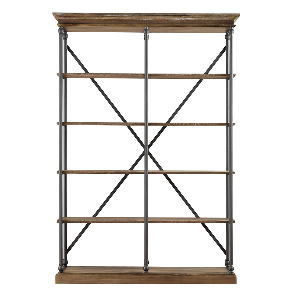 Homelegance By Top-Line Miranda Cornice Double Shelving Bookcase Brown Wood