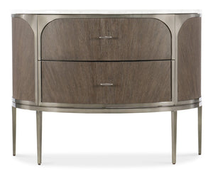 Hooker Furniture Modern Sculptural Two-Drawer Nightstand With Marble Top, Pewter Accents, Oak Veneer Texture And Soft-Close Drawers Medium Brown 6850-90215-89