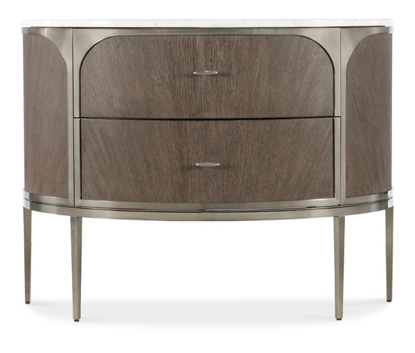 Hooker Furniture Modern Sculptural Two-Drawer Nightstand With Marble Top, Pewter Accents, Oak Veneer Texture And Soft-Close Drawers Medium Brown 6850-90215-89