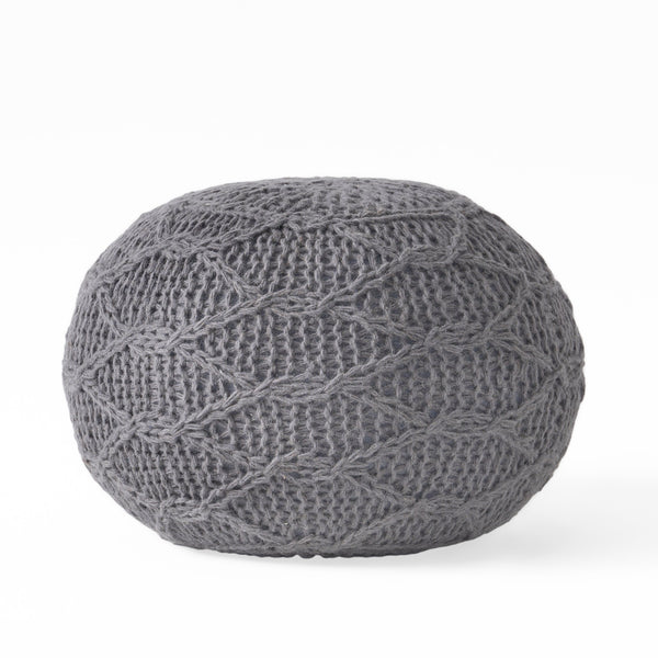 English Elm Christopher Knight Home® - MALIBU Knitted Wool Round Pouf 20" x 20" x 14" — Handcrafted Modern Knit Weave Accent for Cozy Living Spaces Charcoal 60494.00CHAR