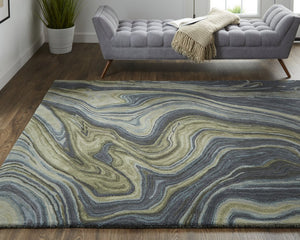 Feizy Rugs Amira Abstract Hand-tufted Wool Area Rug - Contemporary Style For Living Rooms & Home Offices Blue,Ivory,Green Wool Ami8631fblugrnh00