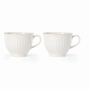Lenox French Perle Groove 2-Piece Latte Mug Set White, WHITE STONEWARE 892450