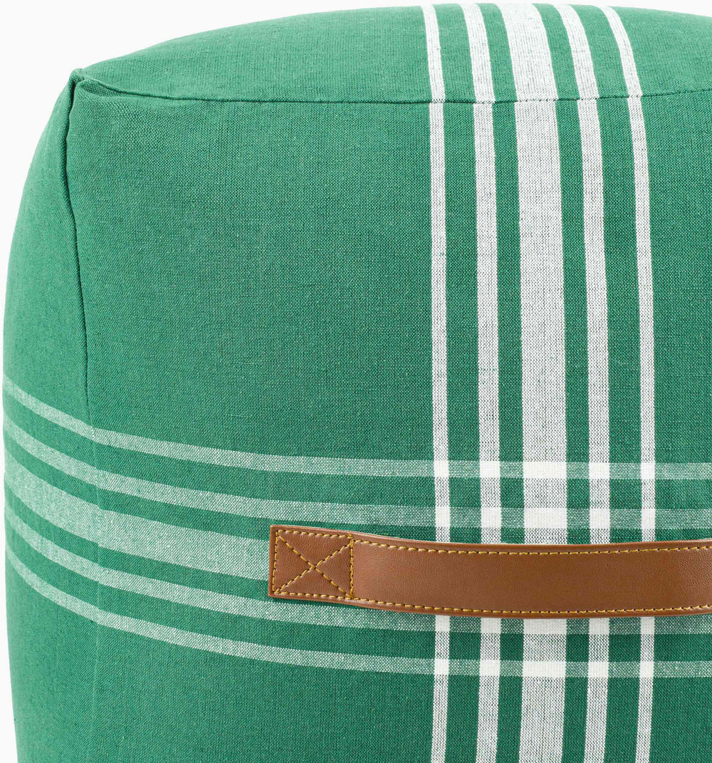 Surya Jackson Cozy Rustic 16" Pouf - Durable Cotton & Linen Design For Chic Home Decor, India-made Dark Green Cotton,Linen,Faux Leather,Cotton,Linen,Polybeads Jkpf002-161616