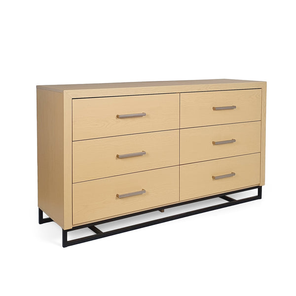 English Elm Christopher Knight Home® - 6 Drawer Chest with Iron Base and Six Spacious Drawers, Contemporary Industrial Design, Durable Construction Natural 60 L x 19.25 W x 10 H 71883.00WALN