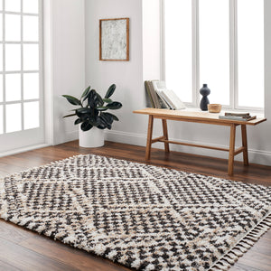 Jakarta JKT-2304 9'2" x 12' Machine Woven Rug JKT2304-9212  White, Black Surya
