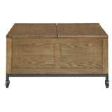 Homelegance By Top-Line Millie Square Storage Trunk Coffee Table with Iron Casters Oak MDF