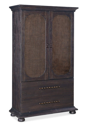 Hooker Furniture Big Sky Small Wardrobe — Charred Timber Pecky Hickory Armoire With Burlap Doors, Bronze Hardware, Vertical Storage 6700-90213-98
