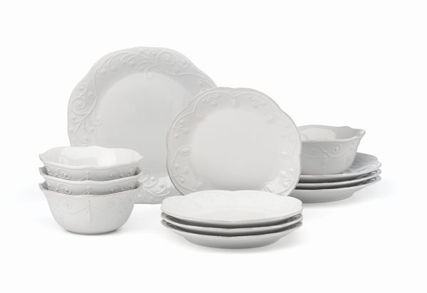 Lenox French Perle White 12-Piece Dinnerware Set White, WHITE STONEWARE 868103
