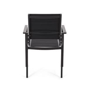 English Elm Christopher Knight Home® - WILBUR Aluminum Dining Chair - Black Outdoor Mesh Seat, Faux Wood Accents, Weather-Resistant Modern Design 73634.00BLK