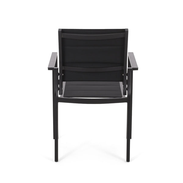 English Elm Christopher Knight Home® - WILBUR Aluminum Dining Chair - Black Outdoor Mesh Seat, Faux Wood Accents, Weather-Resistant Modern Design 73634.00BLK