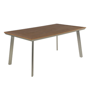 English Elm Christopher Knight Home® - LEEDS Eucalyptus Wood-Top Dining Table with Rust-Proof Aluminum Frame for Outdoor Patio Seating of 6 62762.00SIL