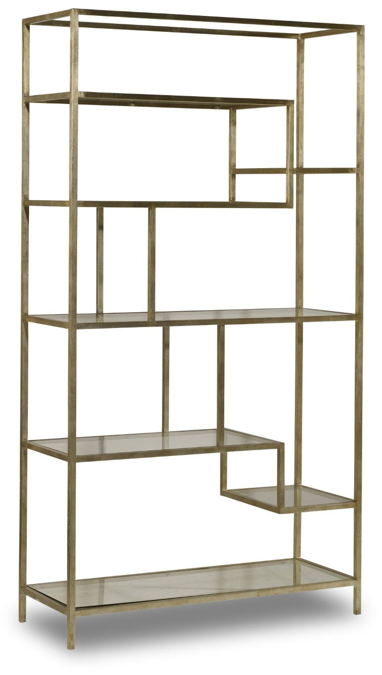Hooker Furniture Etagere — Champagne Iron Frame With Seven Clear Glass Shelves, Silver-Leaf Accents, Modern Display 500-50-934