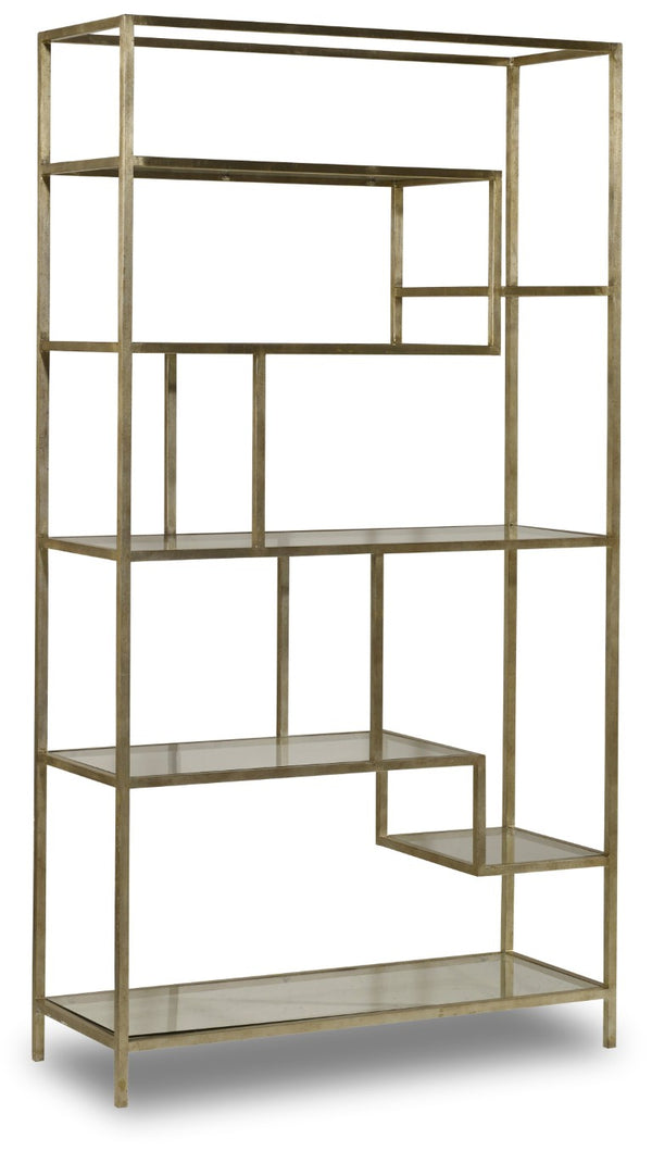 Hooker Furniture Etagere — Champagne Iron Frame With Seven Clear Glass Shelves, Silver-Leaf Accents, Modern Display 500-50-934