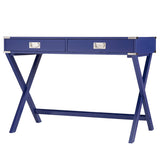 Homelegance By Top-Line Beatrix X-Base Wood Accent Campaign Writing Desk Blue MDF