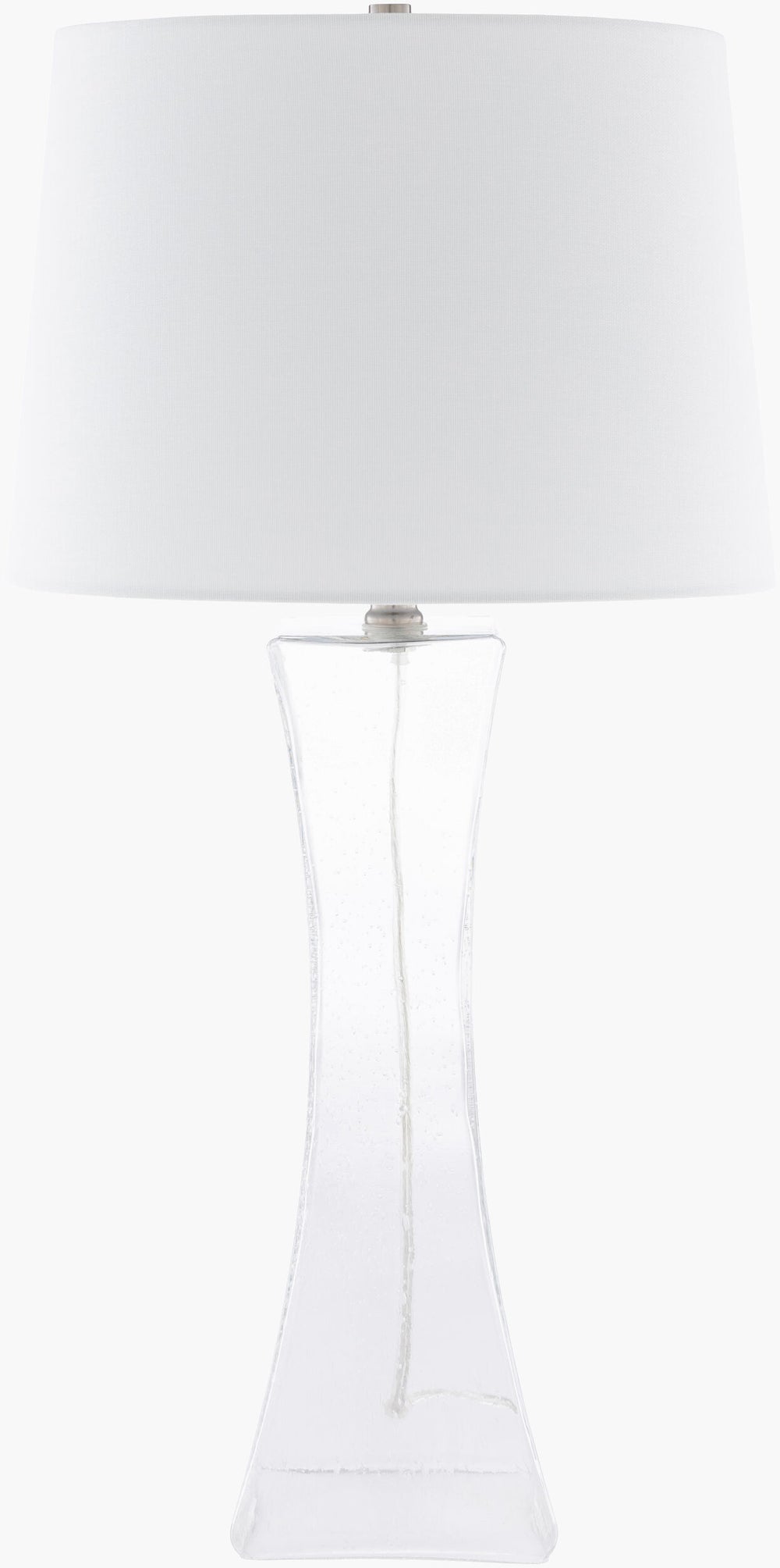 Surya Jaylee Modern Accent Table Lamp - 28" Stylish Glass & Metal Design With Warm Linen Shade Body, Clear,Shade, White,Finial, Metallic ,Nickel,Harp, Metallic ,Nickel,Cord, Translucent Glass,Linen,Iron Jle-001