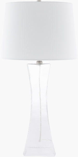 Surya Jaylee Modern Accent Table Lamp - 28" Stylish Glass & Metal Design With Warm Linen Shade Body, Clear,Shade, White,Finial, Metallic ,Nickel,Harp, Metallic ,Nickel,Cord, Translucent Glass,Linen,Iron Jle-001
