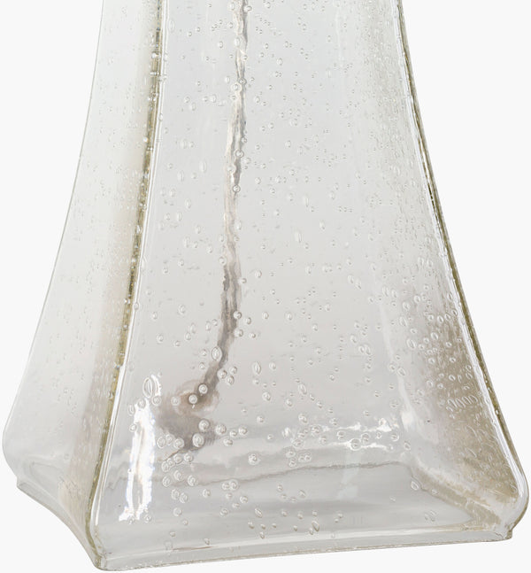 Surya Jaylee Modern Accent Table Lamp - 28" Stylish Glass & Metal Design With Warm Linen Shade Body, Clear,Shade, White,Finial, Metallic ,Nickel,Harp, Metallic ,Nickel,Cord, Translucent Glass,Linen,Iron Jle-001