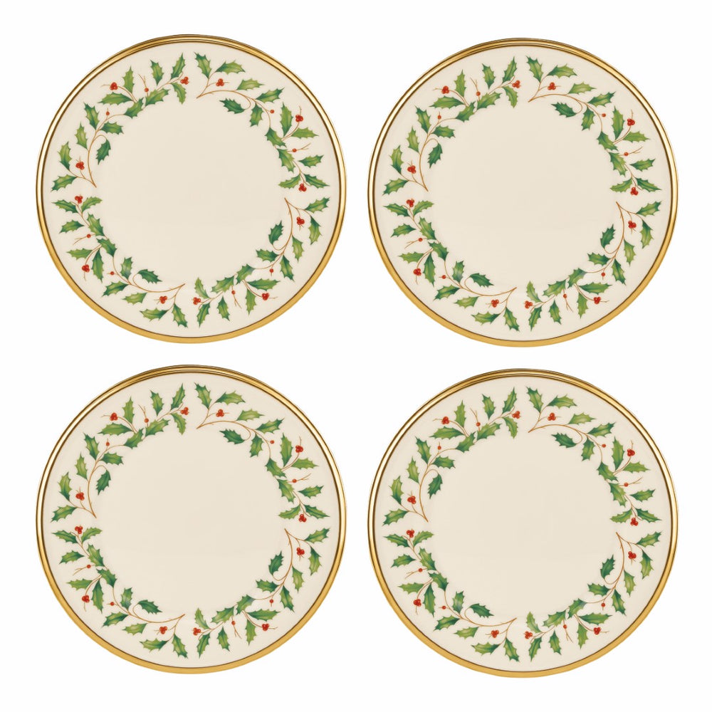 Lenox Holiday Dinnerware Salad Plates, Set of 4 Red & Green, IVORY PORCELAIN 897083