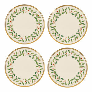 Lenox Holiday Dinnerware Salad Plates, Set of 4 Red & Green, IVORY PORCELAIN 897083