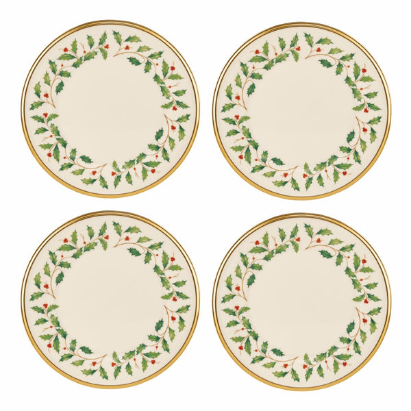 Lenox Holiday Dinnerware Salad Plates, Set of 4 Red & Green, IVORY PORCELAIN 897083