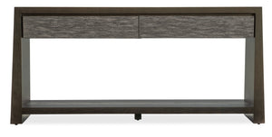Hooker Furniture Commerce Kubrick Console Table — Oak Veneer Entryway Console With Gray Textured Drawers, Soft-Close Storage & Open Shelf 7228-80181-89
