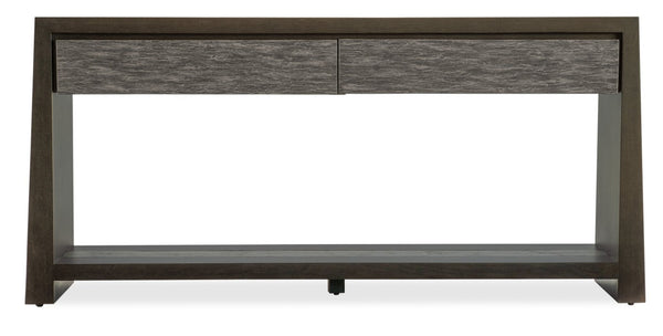 Hooker Furniture Commerce Kubrick Console Table — Oak Veneer Entryway Console With Gray Textured Drawers, Soft-Close Storage & Open Shelf 7228-80181-89