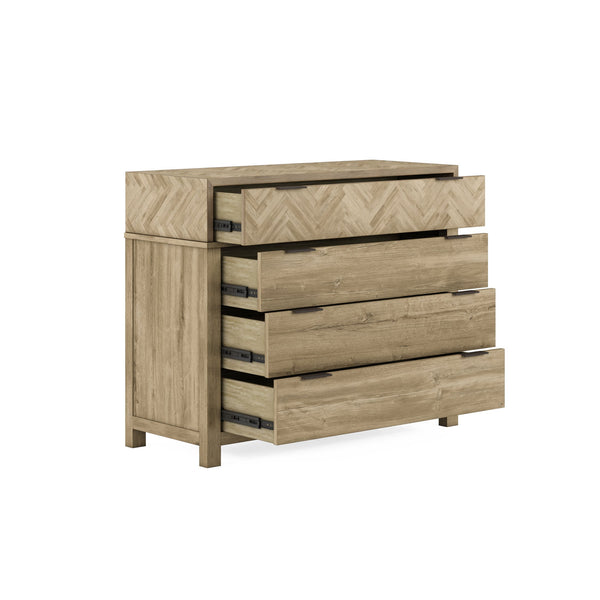 A.R.T. Furniture Garrison Accent Chest - Stylish Washed Oak Storage With Herringbone Design & Cedar Lined Drawers Brown Parawood Solids With Ash Embossing,White Oak Veneers,Metal 322158-1302