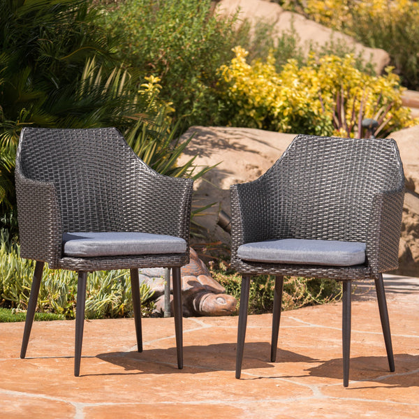 English Elm Christopher Knight Home® - KENNETHCHAIR Stylish PE Rattan Dining Chair Set of 2 with Powder-Coated Iron Frame and Water-Resistant Cushions Grey 61209.00C
