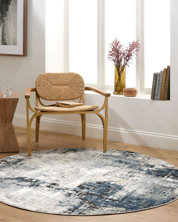 Livabliss Jolie Machine Woven Turkish Accent Rug Polypropylene Blend for Modern Entryway Decor Dark Blue, Beig 7'10" x 7'10" Square JLO2300-710SQ
