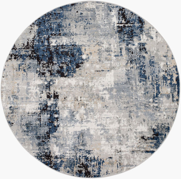 Livabliss Jolie Machine Woven Turkish Accent Rug Polypropylene Blend for Modern Entryway Decor Dark Blue, Beig 6'7" x 6'7" Round JLO2300-67RD