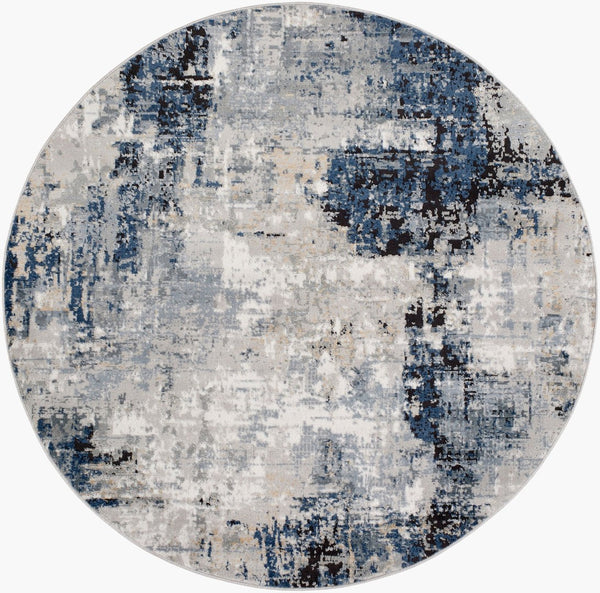 Livabliss Jolie Machine Woven Turkish Accent Rug Polypropylene Blend for Modern Entryway Decor Dark Blue, Beig 7'10" x 7'10" Round JLO2300-710RD