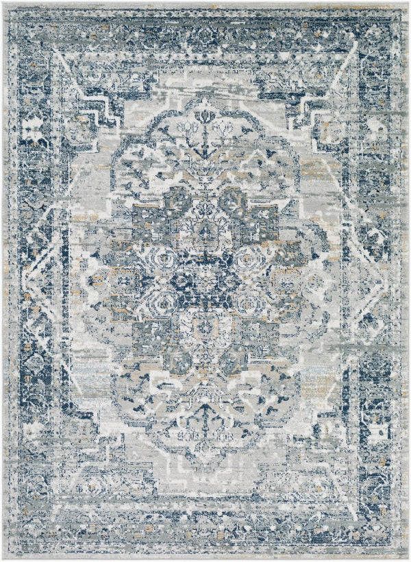 Livabliss Jolie Traditional Area Rug Turkey Woven Polypropylene Living Dining Room Accent Beige, Dark Blu 5'3" x 7' JLO2308-5373
