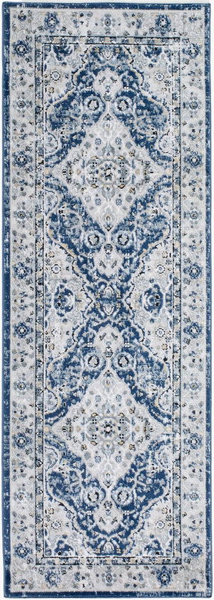 Livabliss Jolie Traditional Polypropylene Area Rug Woven in Turkey for Entryways and Bedrooms Dark Blue, Gray 2'7" x 7'3" JLO2326-2773