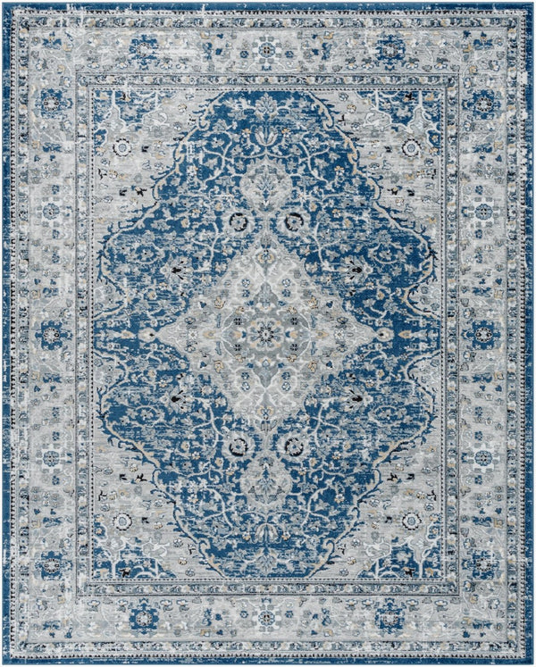 Livabliss Jolie Traditional Polypropylene Area Rug Woven in Turkey for Entryways and Bedrooms Dark Blue, Gray 7'10" x 10' JLO2326-71010