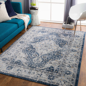 Livabliss Jolie Traditional Polypropylene Area Rug Woven in Turkey for Entryways and Bedrooms Dark Blue, Gray 8'10" x 12' JLO2326-912