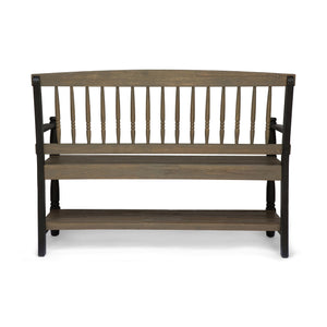 English Elm Imperial Solid Acacia Wood Farmhouse Bench with Lower Shelf for Entryway 62539.00SGRYBLK