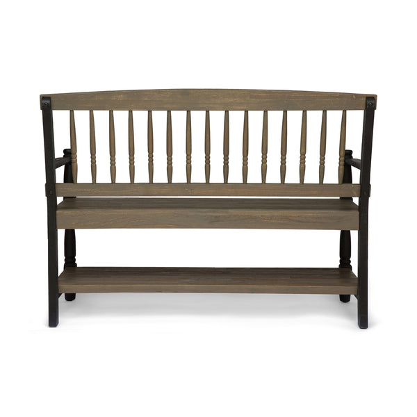 English Elm Imperial Solid Acacia Wood Farmhouse Bench with Lower Shelf for Entryway 62539.00SGRYBLK