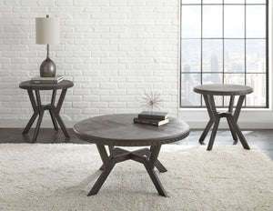 English Elm Steve Silver - Alamo Gray 3-Piece Table Set with Geometric Metal Base, Rivet Rim & Wood Tops — Industrial Chic B081S00356