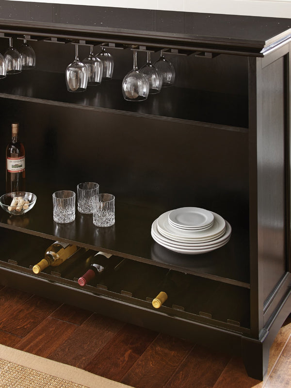 English Elm Steve Silver - Garcia Dark Brown Silverstone Top Counter with Stemware & Bottle Storage, Ebony Finish Hardwood Accent B081P157029