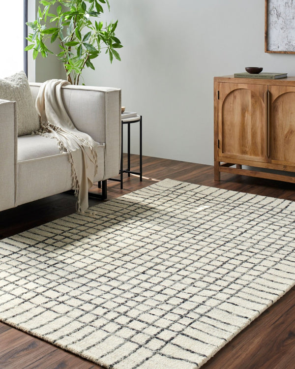 Livabliss Jules Hand Tufted Wool Accent Rug Plush Medium Pile for Entryways and Bedroom Floors Ivory, Charcoal 9' x 12' JLS2304-912